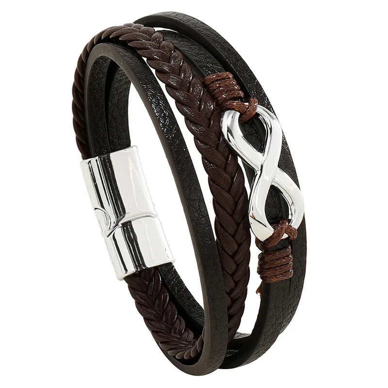 Mode Punk Leder Armband Für Männer Edelstahl Armband Multilayer Geflochtenen Seil Männliche Armband Liebhaber Geschenk