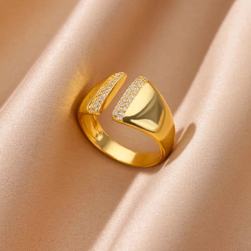 Edelstahl Zirkon Geometrische Ringe Für Frauen Luxus Bösen blick Gold Farbe Einstellbar Trendy Hochzeit Ästhetischen Jewerly Geschenk