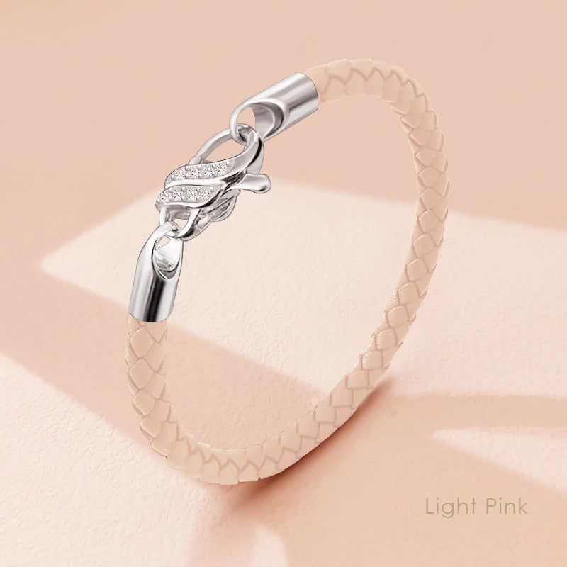 Neues Design S925 Sterling Silber Armband für Frauen Zirkonia Charme Geflochtenes Lederarmband Weiblichen Schmuck Weihnachtsgeschenk