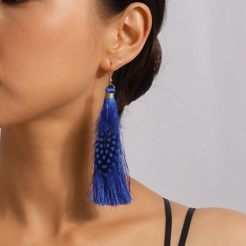 Aihua moderne große Feder Quaste Ohrringe für Frauen Vintage lange übertriebene Zigeuner Feder Ohrringe Party Schmuck Accessoire
