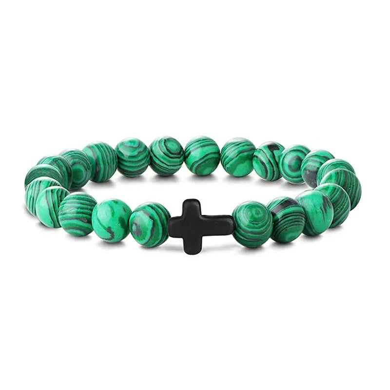 Gebet Männer Naturstein Holz Perlen Rosenkranz Hämatit Kreuz Armbänder Onyx Meditation Armband Frauen Yoga Schmuck Homme Pulsera