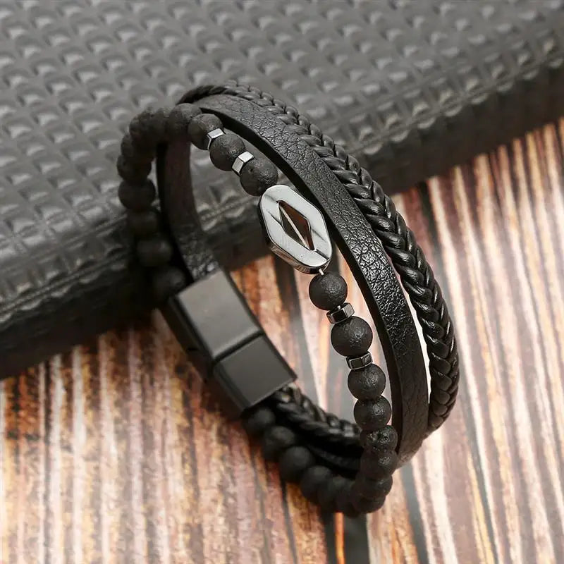 Jiayiqi Leder Armband Männer Punk Hip Hop Metall Charme Tigerauge Stein Perlen Multi-Schicht Armband Für Männer Mode schmuck Geschenk