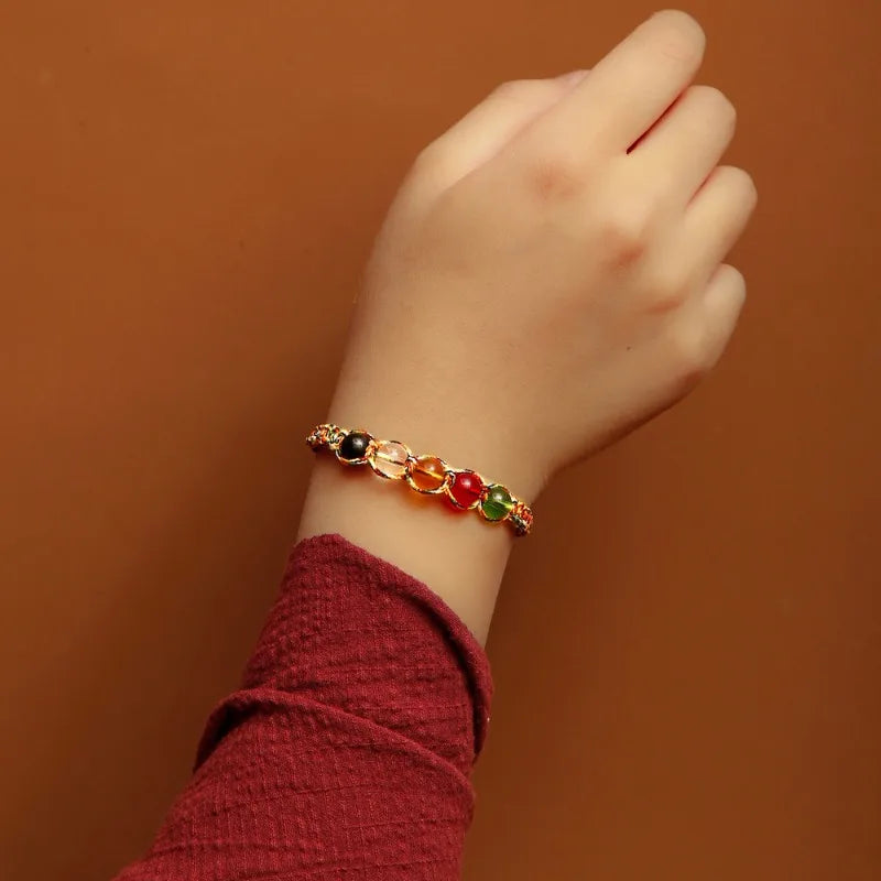 Vintage Ethnischer Stil Unisex Verstellbares Glücksarmband Fünffarbiges geflochtenes Seil Perlenarmband Yoga Schmuck Kind Festival Geschenke