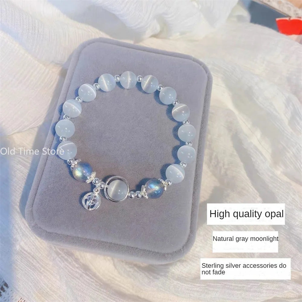 Einfache Anhänger Armband Ins Mondstein Kristall Perle Mond Anhänger Armband Für Frauen Imitation Opal Armband Schmuck Geschenke