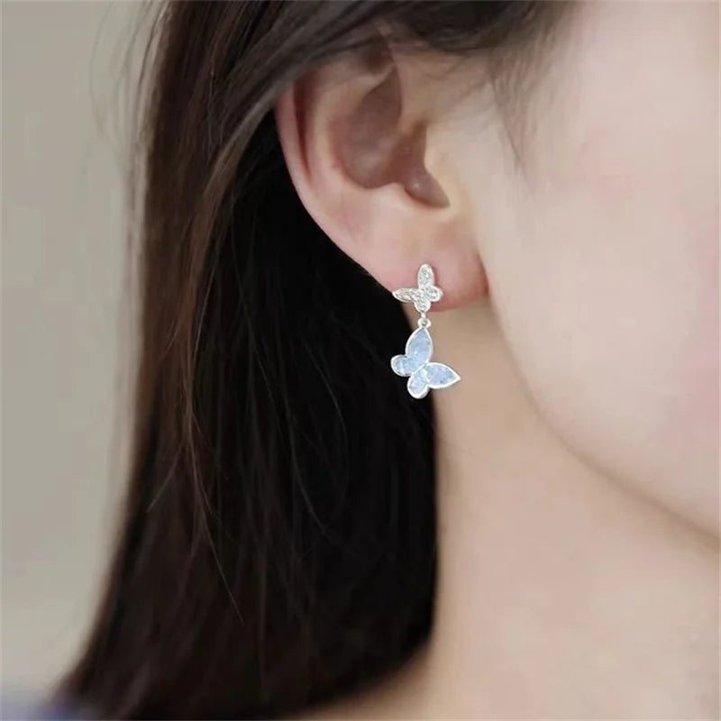 Mode Silber Farbe Kristall Schmetterling Schmuck Set Einstellbare Armband Ohrringe Halskette Ring für Frauen Handgemachte Neue Jahr Geschenk