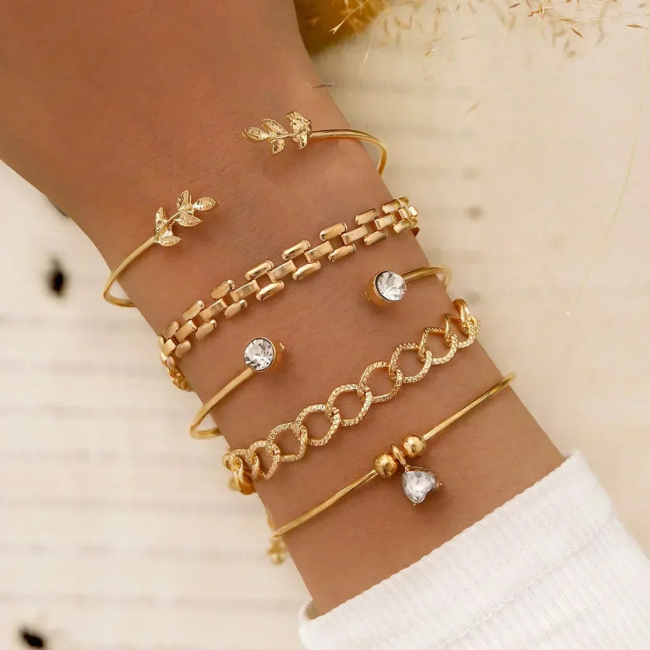5 teile/satz Mode Silber Farbe Herz Perlen Kette Armbänder für Frauen trend ige geometrische Armbänder Set Party Schmuck Accessoires