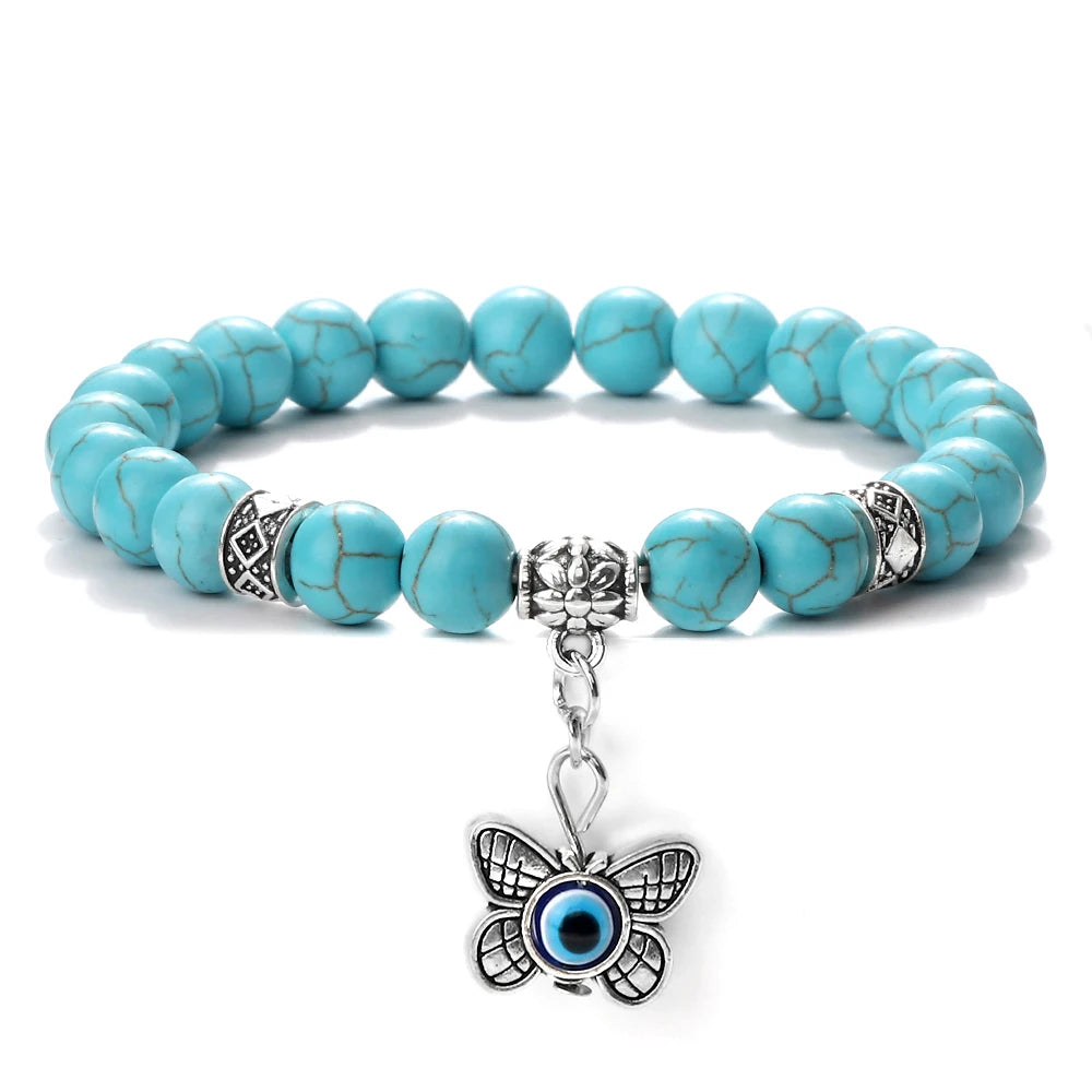 Natürliche blaue Türkis Stein Perlen Armbänder für Frauen türkische böse Blick Energie Perlen Armbänder türkischen Mann Schmuck Freund Geschenke