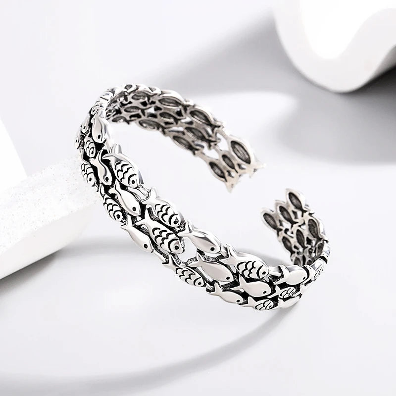 Sole Memory Retro Fisch Kreative Nette 925 Sterling Silber Weibliche Trendy Resizable Öffnung Armreifen Armband Für Frauen BR006