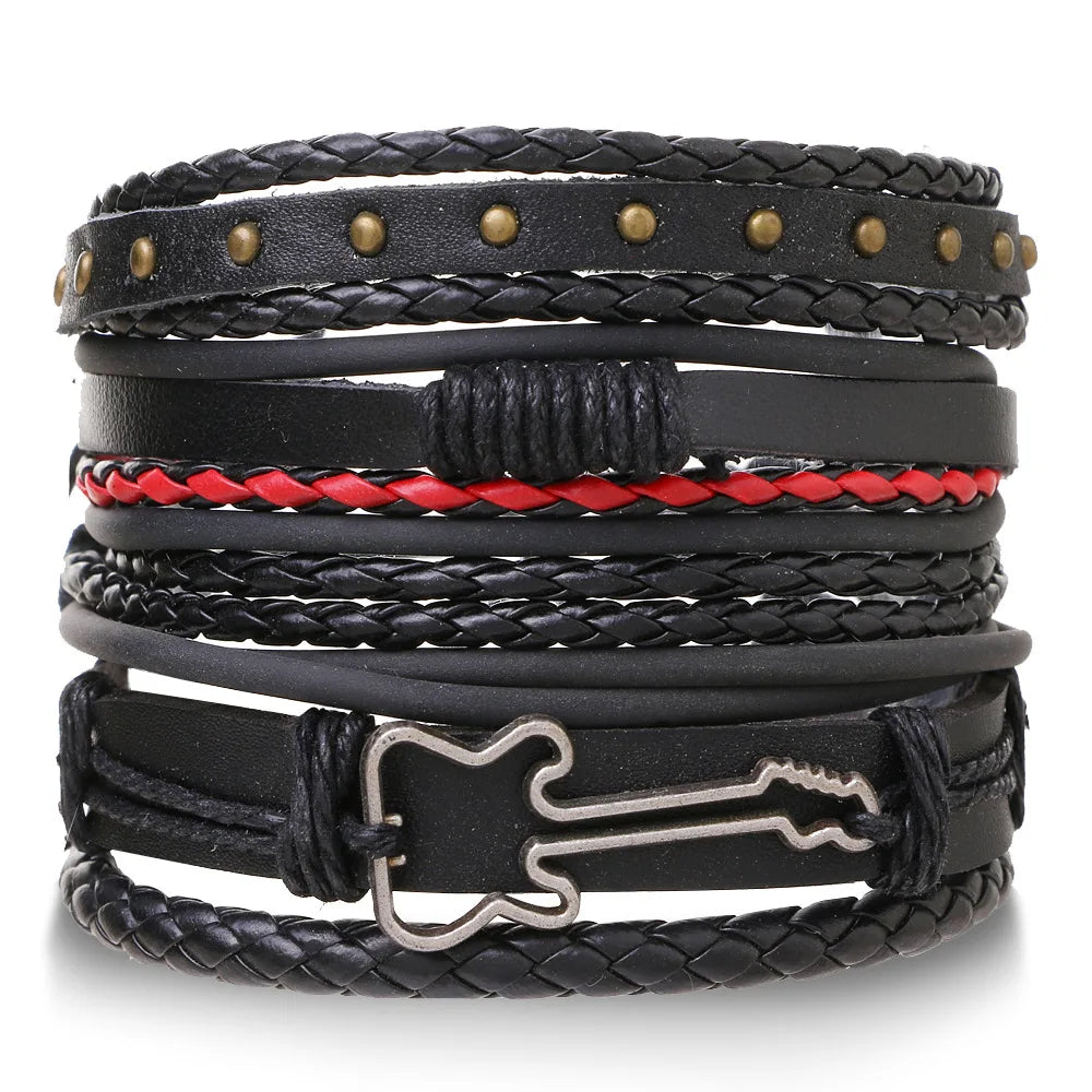 Mode Armband Viking Armband für Männer Hand Armbänder gewebt Schädel Hand Schmuck verstellbare Leder Set Viking Mann Armband