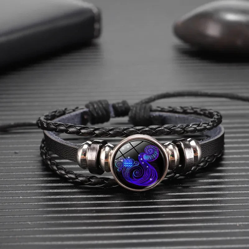 12 Sternzeichen Sternbild Charme leuchtendes Armband Männer Frauen Mode mehr schicht ige Webart Leder Armband & Armreif Geburtstags geschenk