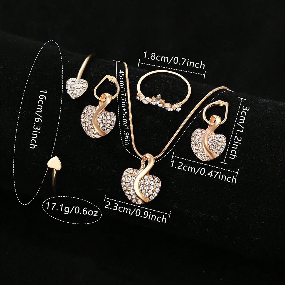 Damen Quarzuhr Gold Luxus Damen Ring Halskette Ohrring Strass Mode Armbanduhr Casual Damen Uhren Schmuckset