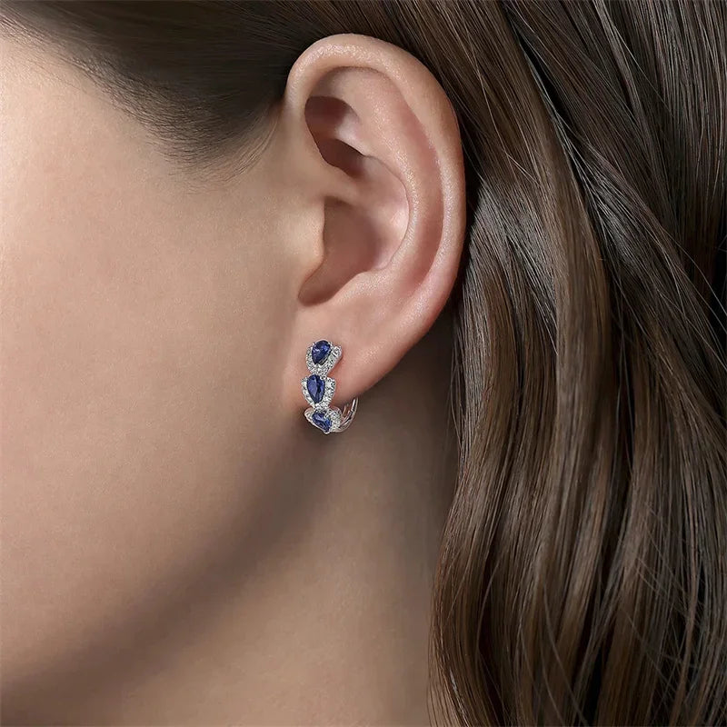 Huitan Luxus Trendy Blaue Zirkonia Creolen Hochzeit Party Elegante Accessoires für Frauen Jahrestag Geschenk Neue Schmuck