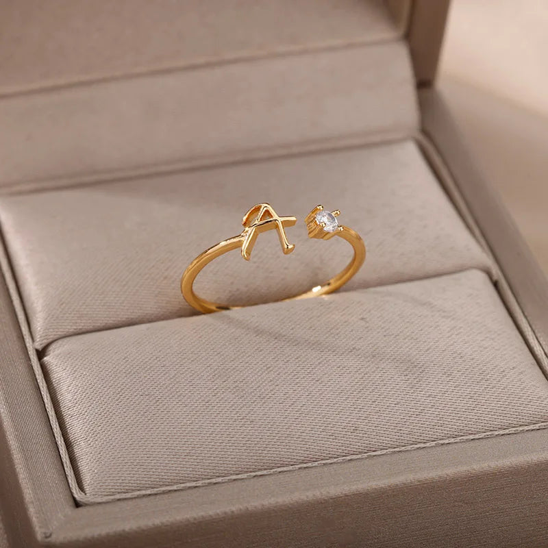 A-Z-Anfangsringe für Frauen, offen, verstellbar, Edelstahl, Ehering, 2025, Trend, Goldfarbe, Paar-Schmuck, Accessoires, Geschenk