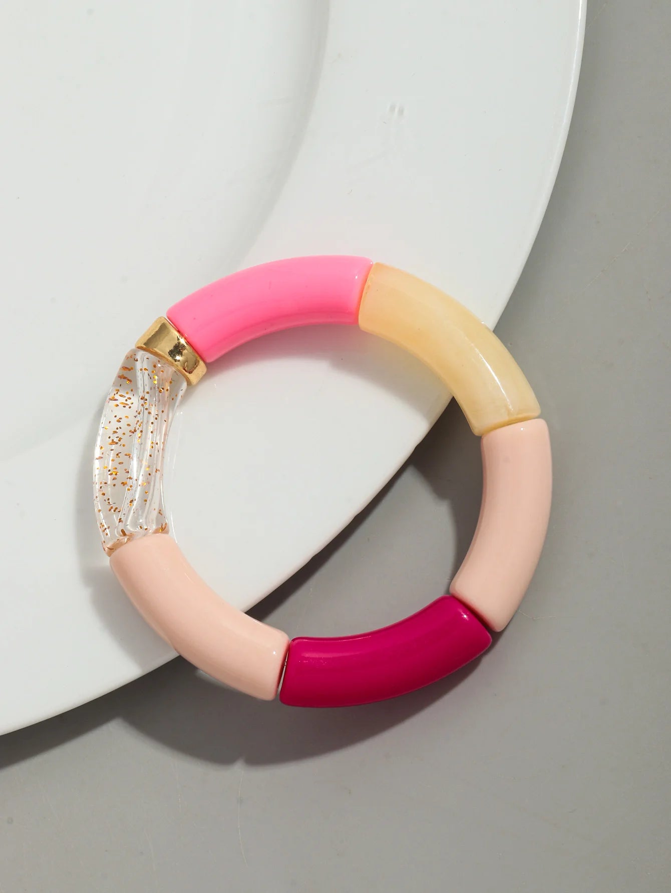 Bohomia Acryl-Design-Stil, klobiges Bambus-Stapelarmband für Damen, Boho, elastisch, bunt, Röhrenperlen, Armbänder 2024, Schmuck