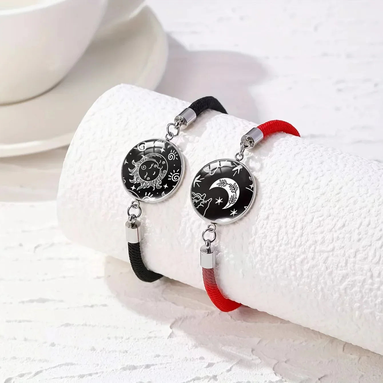 Trendy Sonne Mond Runde Anhänger Geflochtene Armbänder Frauen Männer Romantische Paar Einstellbare Armbänder Mode Schmuck