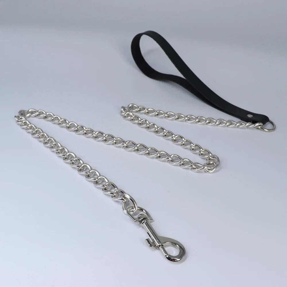 Lederhalsband, Herzhalsband und Leine mit Ketten, Bdsm-Halsband, unterwürfiges Halsband für weibliche Fetischisten, BDSM-Sexleine, Punk, Goth