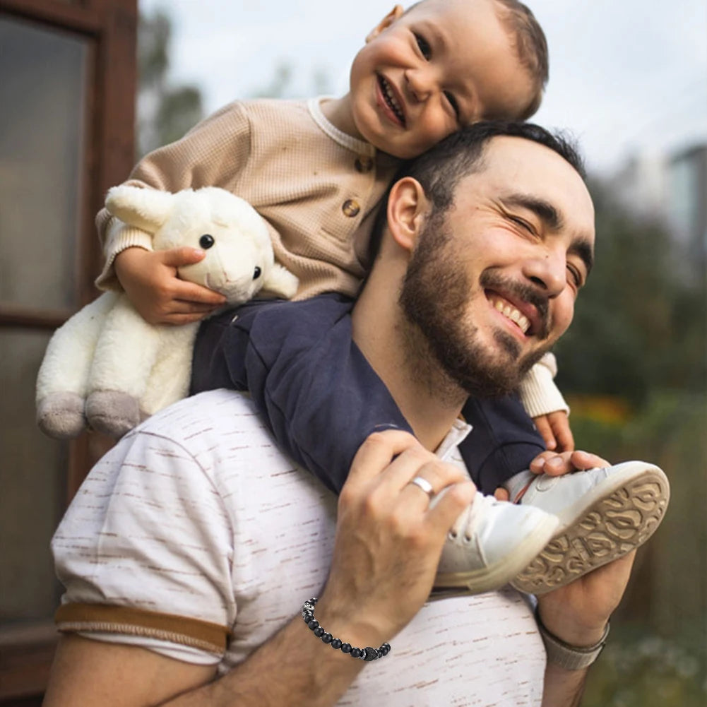 Vatertagsgeschenke für Papa, mattes Lavagestein-Perlen-Armband mit Liebeskarte, Stretch-Armband, Schmuck, Geschenke für Männer