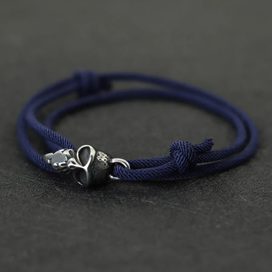 Neues Gothic-Schädel-Armband für Männer, handgefertigt, verschiebbar, verstellbar, dünne Schnur, einfacher Haken, nautisches Skelett-Armband, Pulseria