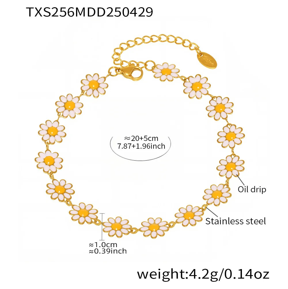 Nivora Emaille Kleine Chrysantheme Blume Kette Halskette Armbänder Fußkettchen Für Frauen Edelstahl Hochzeit Schmuck Sets