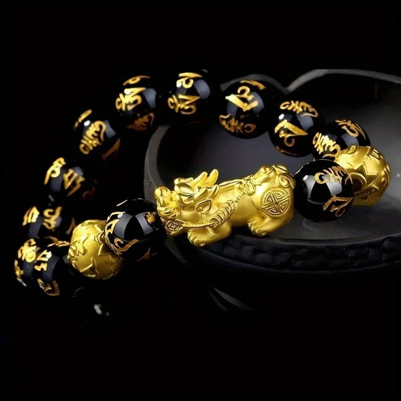 1 Stück schwarze Obsidian-Steinperlen, Pixiu-Armband für Reichtum, Glück, Glücksarmband für Damen und Herren