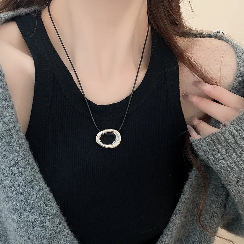 Punk Große U-Form Geometrische Anhänger Halskette Frauen MenHufeisen Einstellbare Lange Leder Seil Pullover Kette Halsketten Schmuck