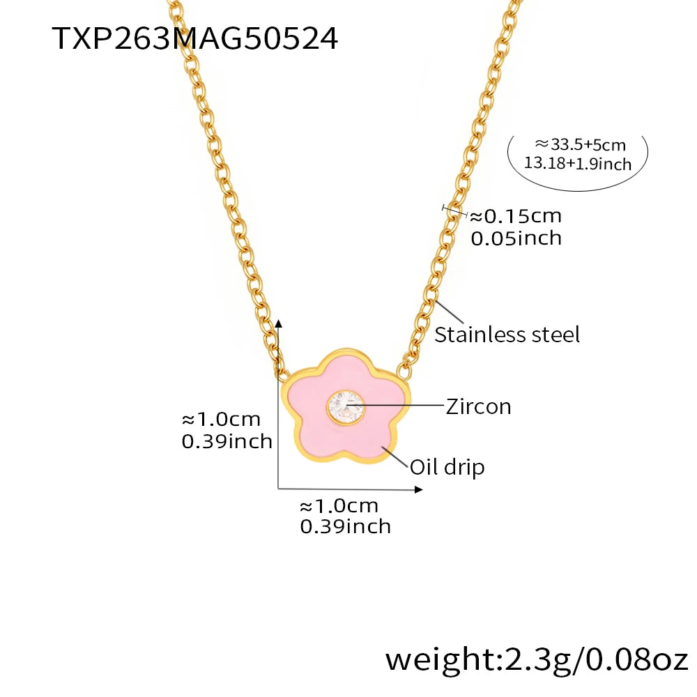 Kinderaccessoires Rosa Blume Zirkon Anhänger Gedrehte Kette Halskette Ohrringe Armband Ring Edelstahl Wasserdicht Geschenk