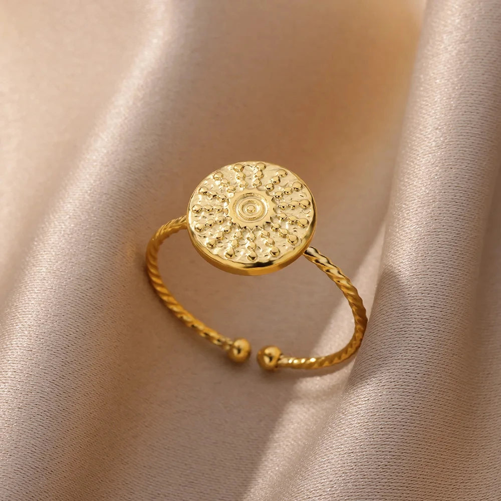 Gold Farbe Edelstahl Shell Ringe Für Frauen Vintage Oval Blau Stein Einstellbare Ring Fashion Party Schmuck Jahrestag Geschenk