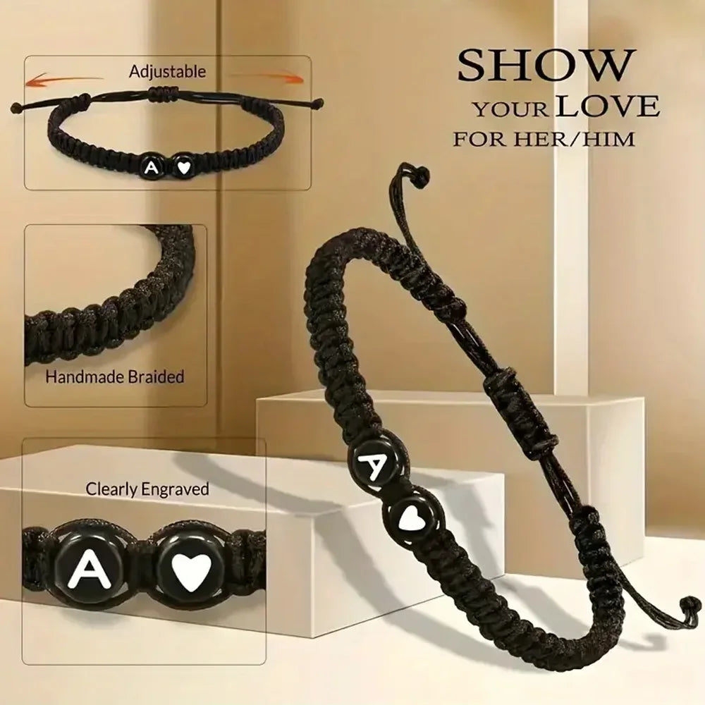 Trendiges schwarzes 26-Buchstaben-geflochtenes Armband, handgefertigt, verstellbares Seil, gewebtes Armband, Handgelenkschmuck, Accessoires, Paar-Geschenk
