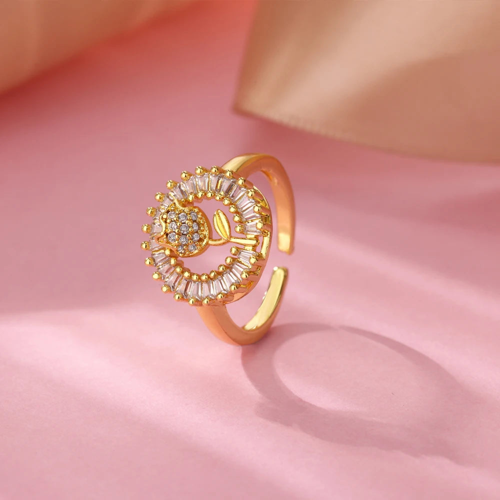 Edelstahl Zirkon Geometrische Ringe Für Frauen Luxus Bösen blick Gold Farbe Einstellbar Trendy Hochzeit Ästhetischen Jewerly Geschenk