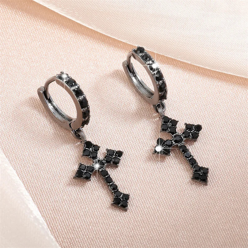 Klassische Cross Point-Drill Kristall austauschbare exquisite weiße Farbe Ohrringe für Frauen Männer HipHop Party Schmuck Geschenke