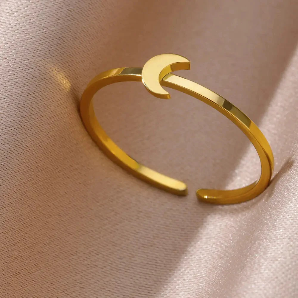 Gold Farbe Edelstahl Shell Ringe Für Frauen Vintage Oval Blau Stein Einstellbare Ring Fashion Party Schmuck Jahrestag Geschenk