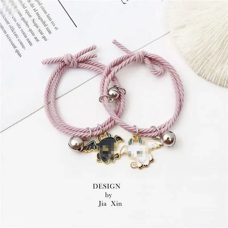 Schwarz-weiße zahnlose Paar-Armbänder, Damen-Geburtstagsgeschenk, kleine Lederhülle, Glockenarmband, Kopfseil für Männer und Frauen