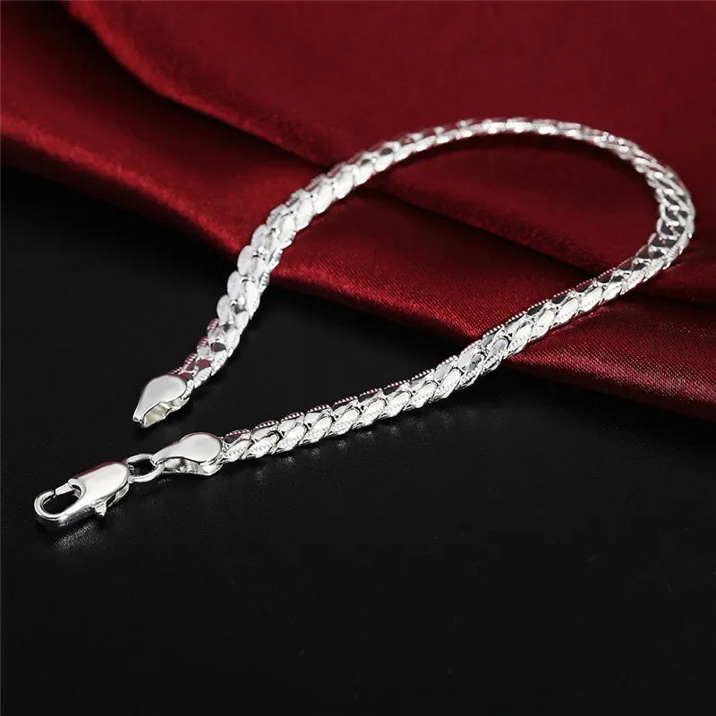 925er Sterlingsilber, klassische flache seitliche Kette, Armbänder, Halskette für Damen und Herren, Mode, Party, Hochzeit, Schmuck, Geschenke, Pulseras