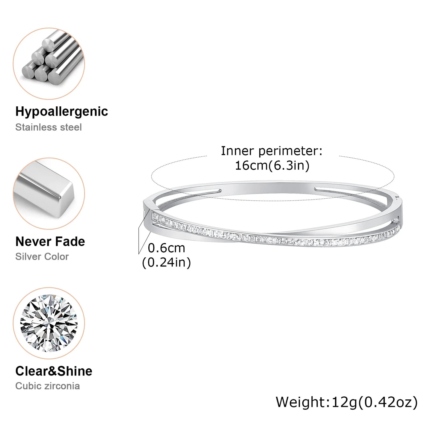 Edelstahl Zirkon zu öffnendes Armband für Frauen Mädchen Silber Farbe einfache trendige Handgelenk Armbänder Schmuck Geschenke