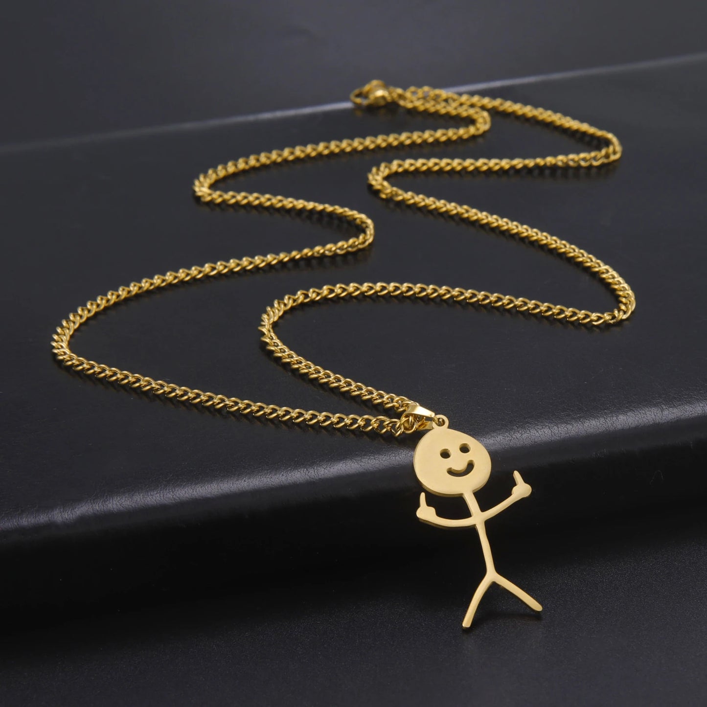 Skyrim Hip Hop Doodle Halskette für Männer Frauen Edelstahl Lange Hals Kette Mode Mittelfinger Stickman Schmuck Neu