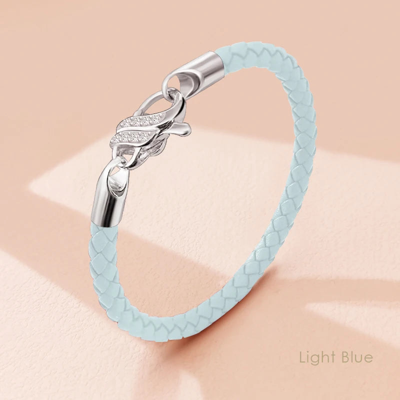 Neues Design S925 Sterling Silber Armband für Frauen Zirkonia Charme Geflochtenes Lederarmband Weiblichen Schmuck Weihnachtsgeschenk