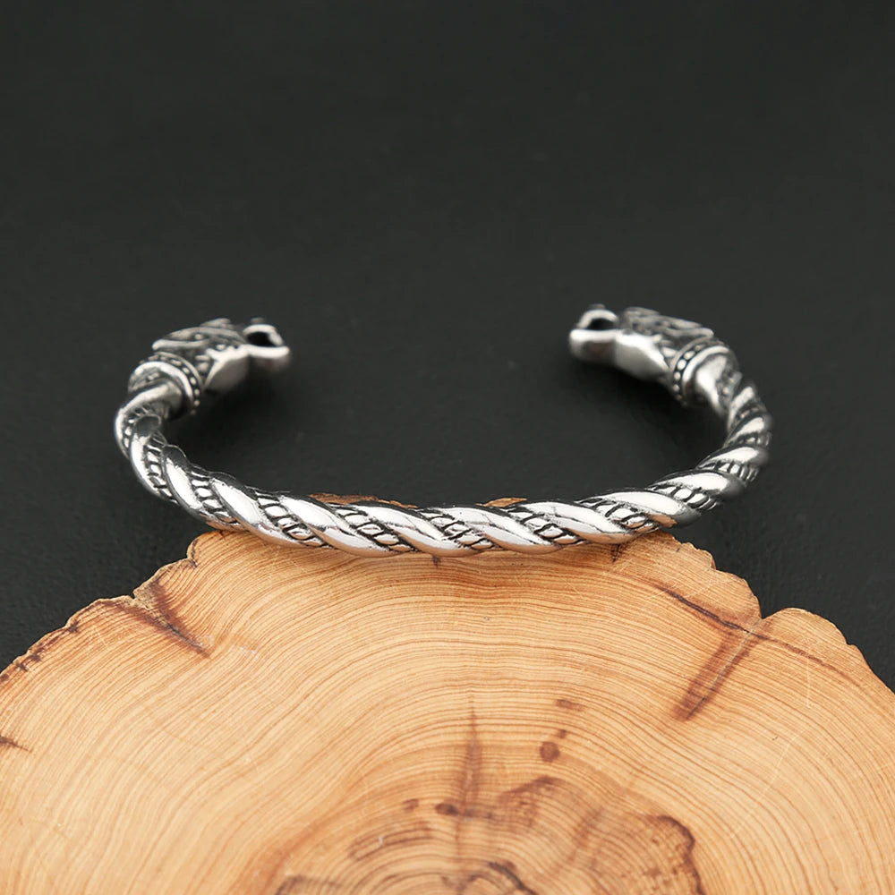 Vintage Gothic Edelstahl Nordic Viking Doppel Drachen Armband Für Männer Mode Öffnung Armband Manschette Armreifen Partei Schmuck
