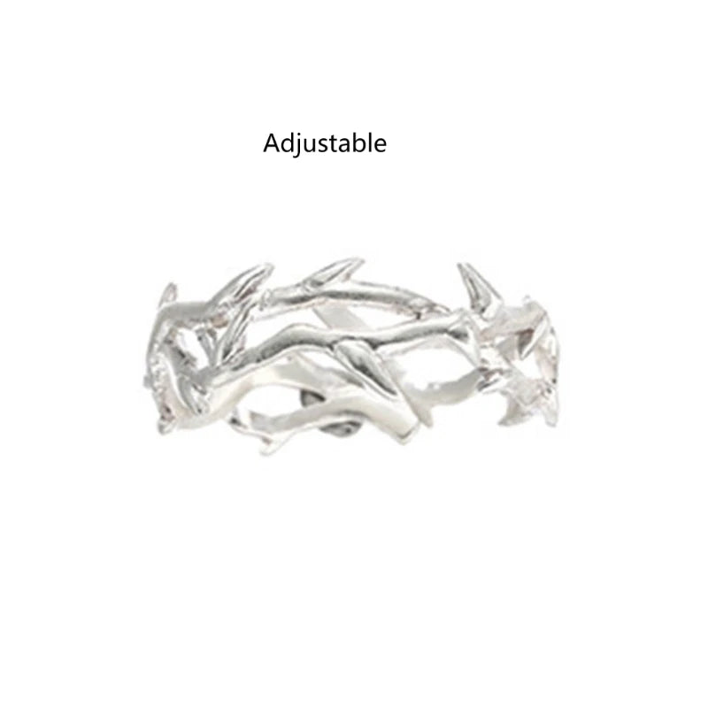 Einstellbare Ringe Silber Dorn Zweig Ringe Offene Ringe für Engagement Vorschlag Paar Schmuck Geschenke Frauen Männer Ornament