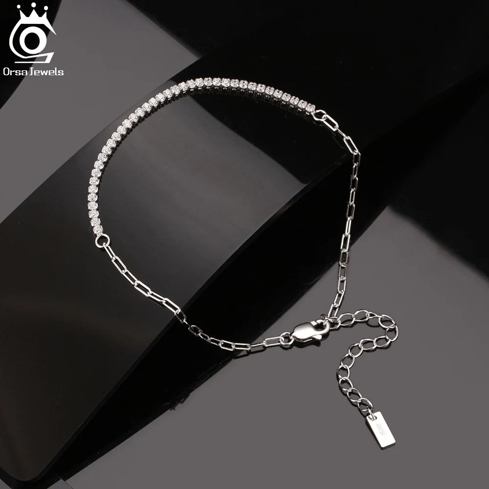 ORSA JEWELS 14 Karat vergoldete Büroklammerketten Tennisarmband für Damen, 925er Sterlingsilber, handgefertigte Armbänder, Schmuck SB141