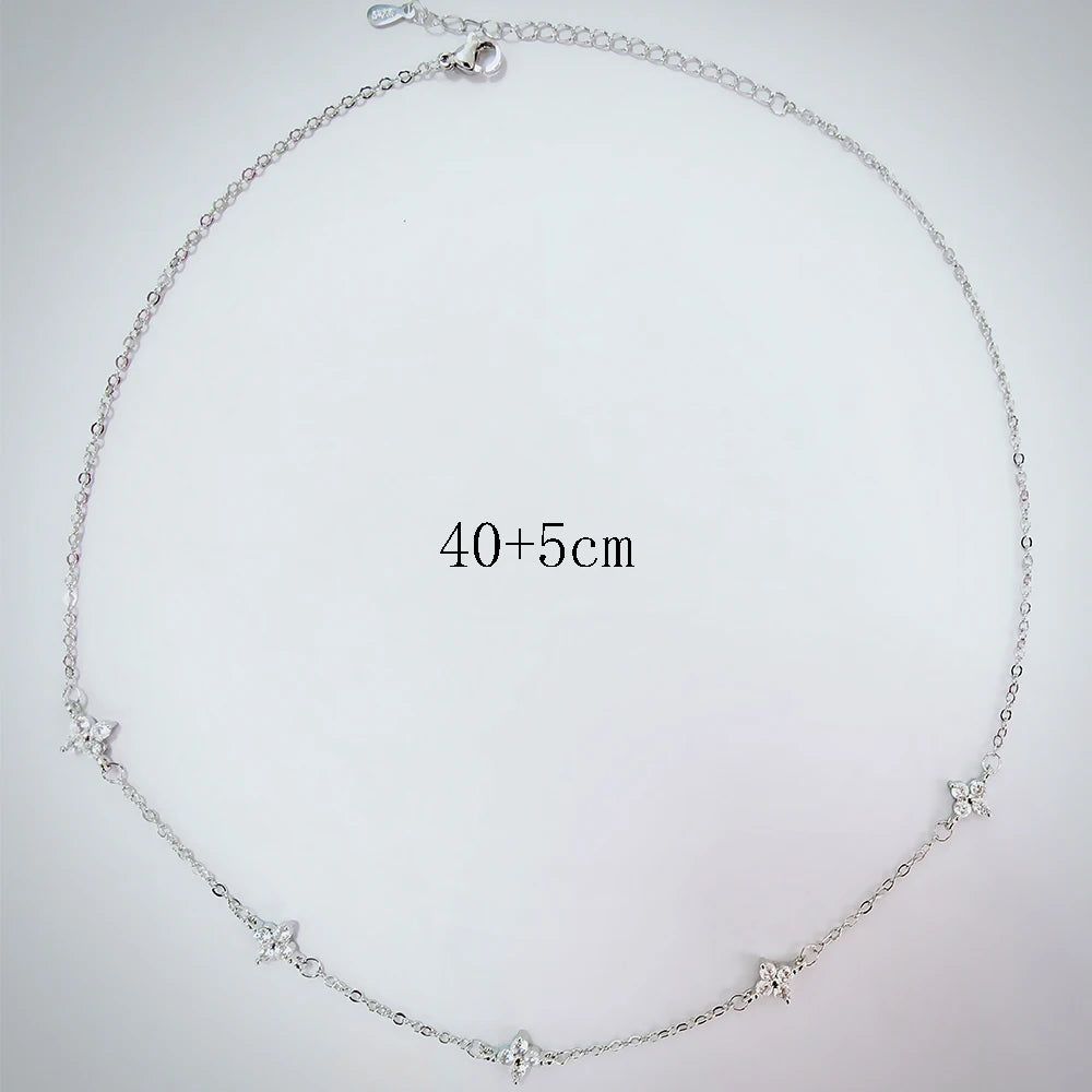 925er Silber vergoldete vierblättrige Blumen-Zirkon-Kettenhalskette für Damen, luxuriöse Kragen-Charm-Halsketten, Trend-Schmuck 2025,