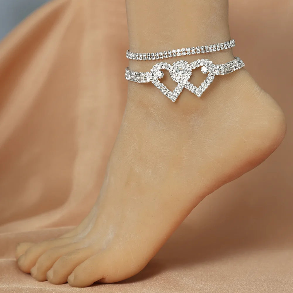 1pc Strass Kette Fußkettchen für Frauen Luxus glänzende Knöchel Armband auf Bein weibliche Hochzeits feier Schmuck Fuß zubehör neu