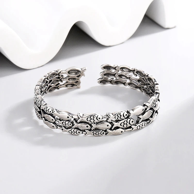 Sole Memory Retro Fisch Kreative Nette 925 Sterling Silber Weibliche Trendy Resizable Öffnung Armreifen Armband Für Frauen BR006