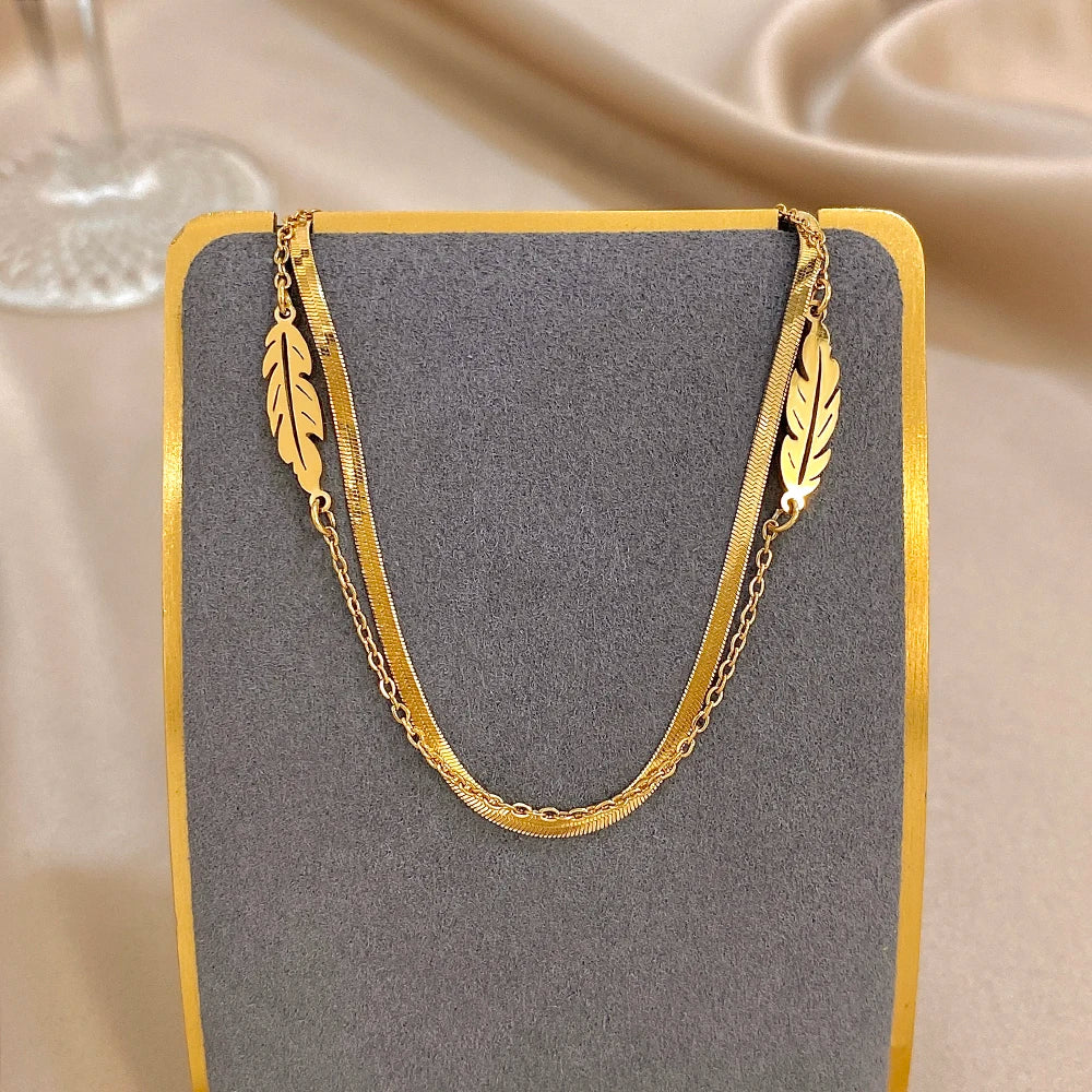 Mode Edelstahl Fußkettchen für Frauen Männer Doppelschicht Blätter Vergoldet Dicke Kette Armband Fußkettchen Wasserdicht Schmuck