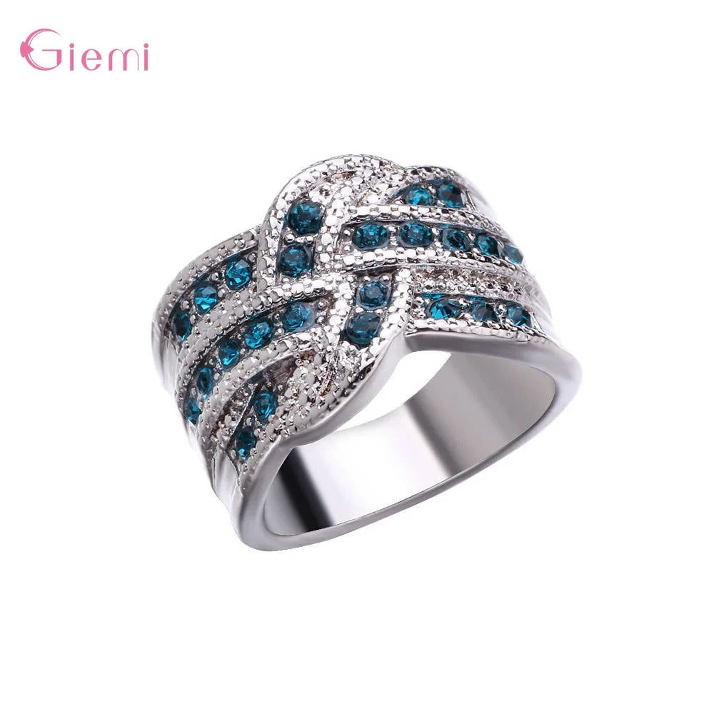 Wunderschöner Fingerring aus 925er-Sterlingsilber mit Strasssteinen für Damen und Herren, blauer Zirkon, trendiger Schmuck, Geschenkringe