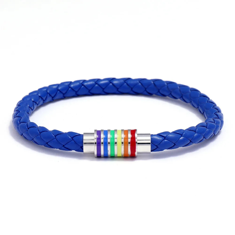 Handgemachtes geflochtenes lgbt Leder armband für Frauen Männer Homosexuell Stolz Regenbogen Charm Armband Magnets chnalle Armreif Paar Schmuck Geschenk