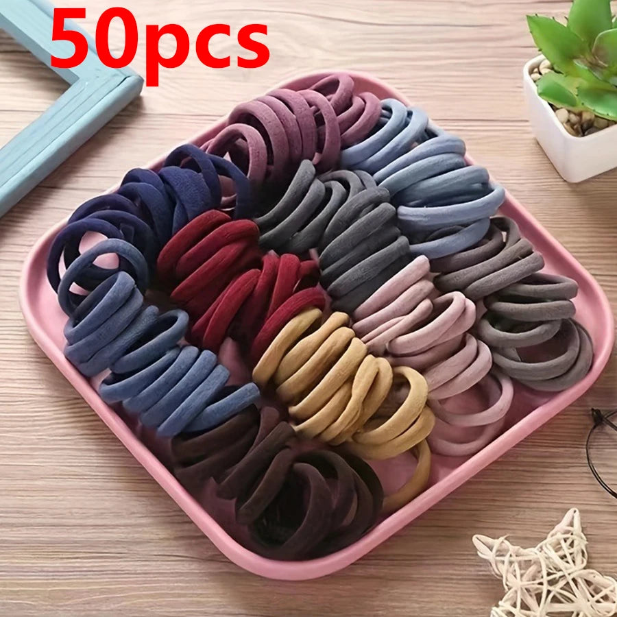 50 Teile/satz Neue Frauen Mädchen Candy Farben Nylon Grundlegende Scrunchie Haar Krawatte Pferdeschwanz Halten Haar Gummibänder Mode Haar Zubehör