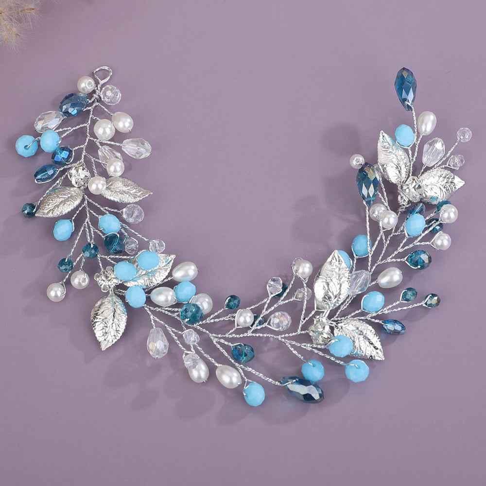 Trendy Perle Kristall Braut Stirnband Silber Schwarz Strass Hochzeit Haarschmuck Blau Braut Schmuck Rot Frauen Haarteil
