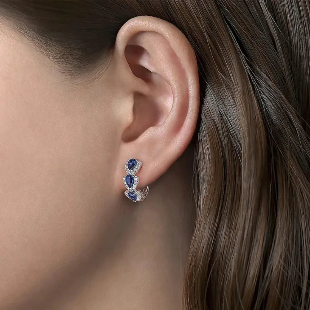 Luxuriöse, trendige blaue Zirkonia-Creolen aus 925er-Sterlingsilber, Hochzeit, Party, elegante Accessoires für Frauen, Schmuck, Geschenk