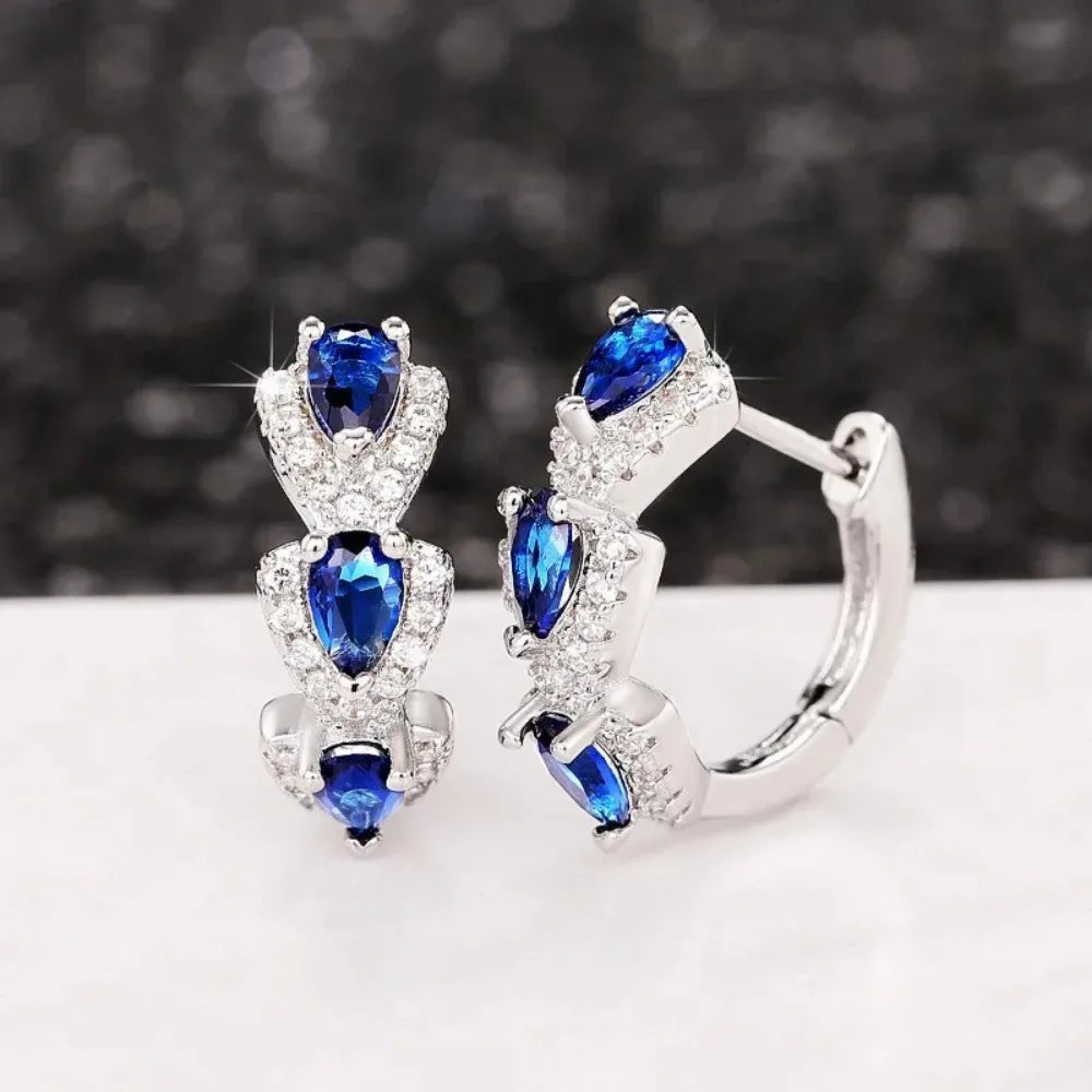 Luxuriöse, trendige blaue Zirkonia-Creolen aus 925er-Sterlingsilber, Hochzeit, Party, elegante Accessoires für Frauen, Schmuck, Geschenk