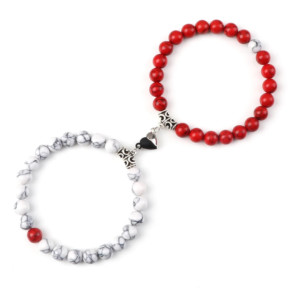 Heißer Paar Yin Yang Armband Set Männer 8mm Naturstein Herz form Magnet Liebe Armband für Frauen Freundschaft Mode schmuck Geschenk